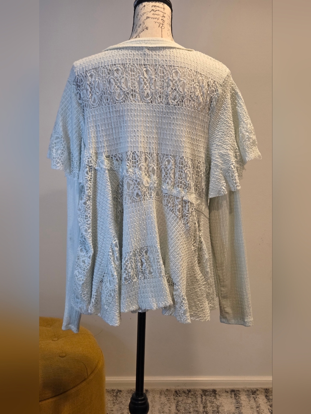 Free People Lace Stripe Knit Peplum    Top - Light Mint Size M. - Picture 7 of 16